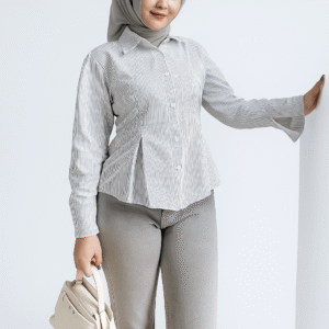 Kemeja Stripe Wanita Korean Look Slim Fit Rempel | Atasan Formal Casual Stylish Kekinian
